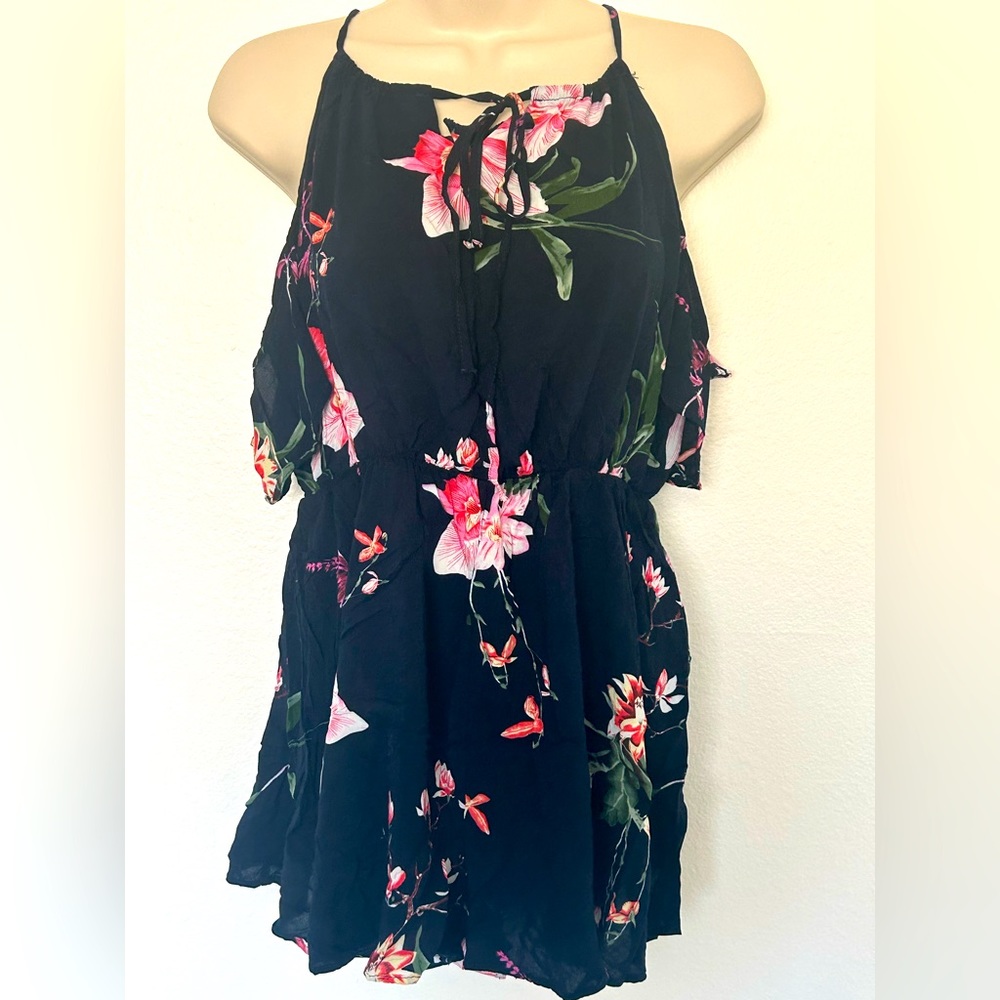 Navy Mini Romper with Floral Summer Design